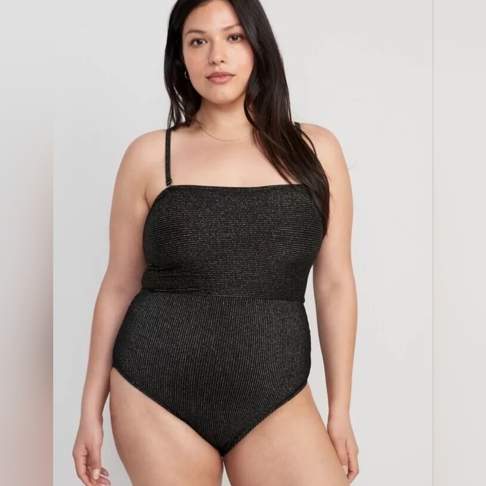 Old Navy Metallic Shine One-Piece Women's Swimsuit Size 3X Black, Glitter Nwt